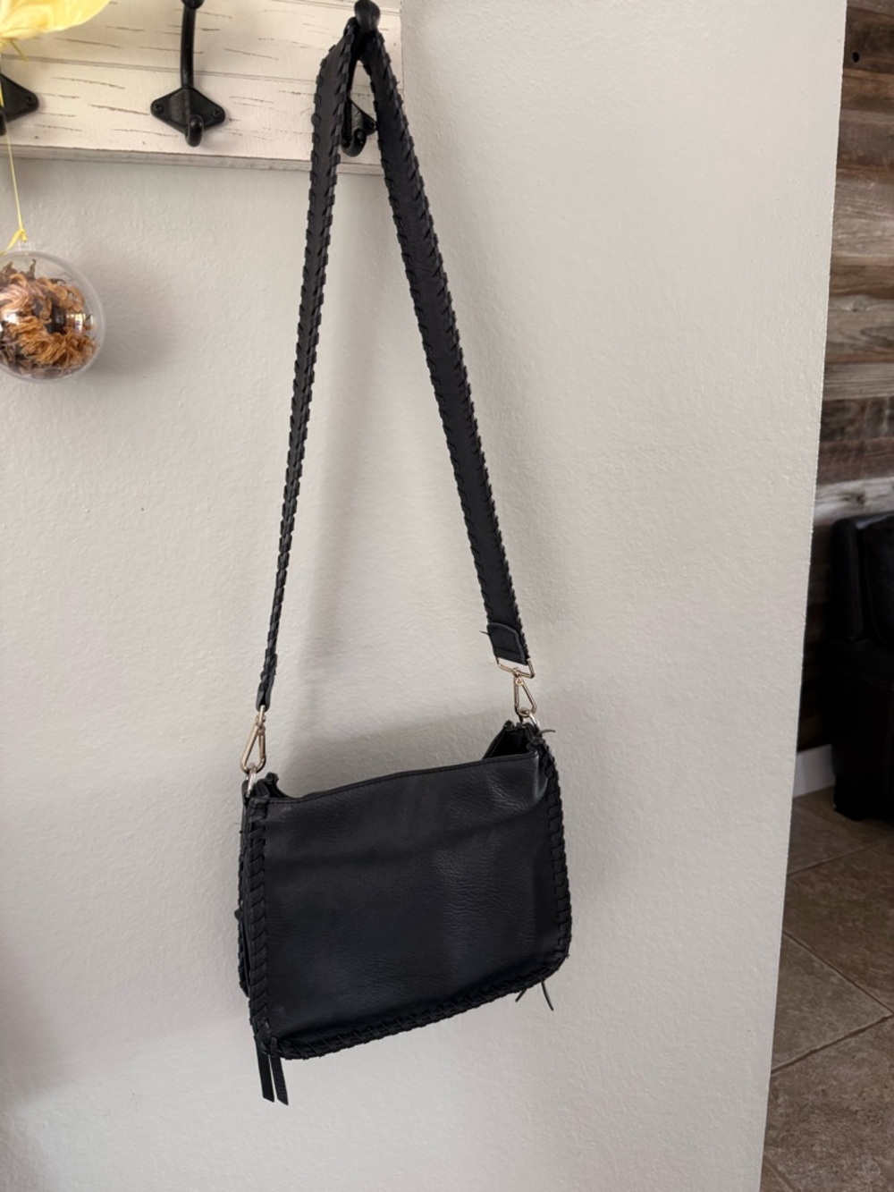 The Sak Black Braided Leather Crossbody Bag